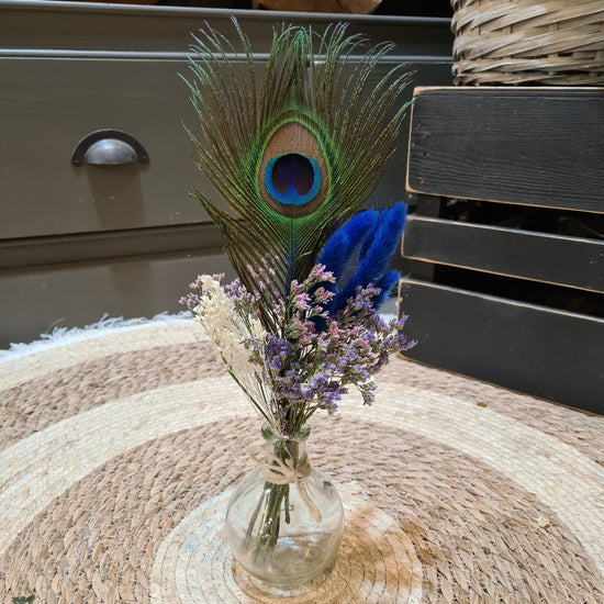 Petit bouquet de fleurs sechées Paon avec son vase